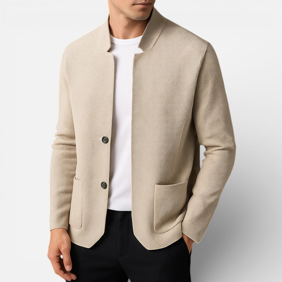 Herrecardigan med knapper og struktureret stof