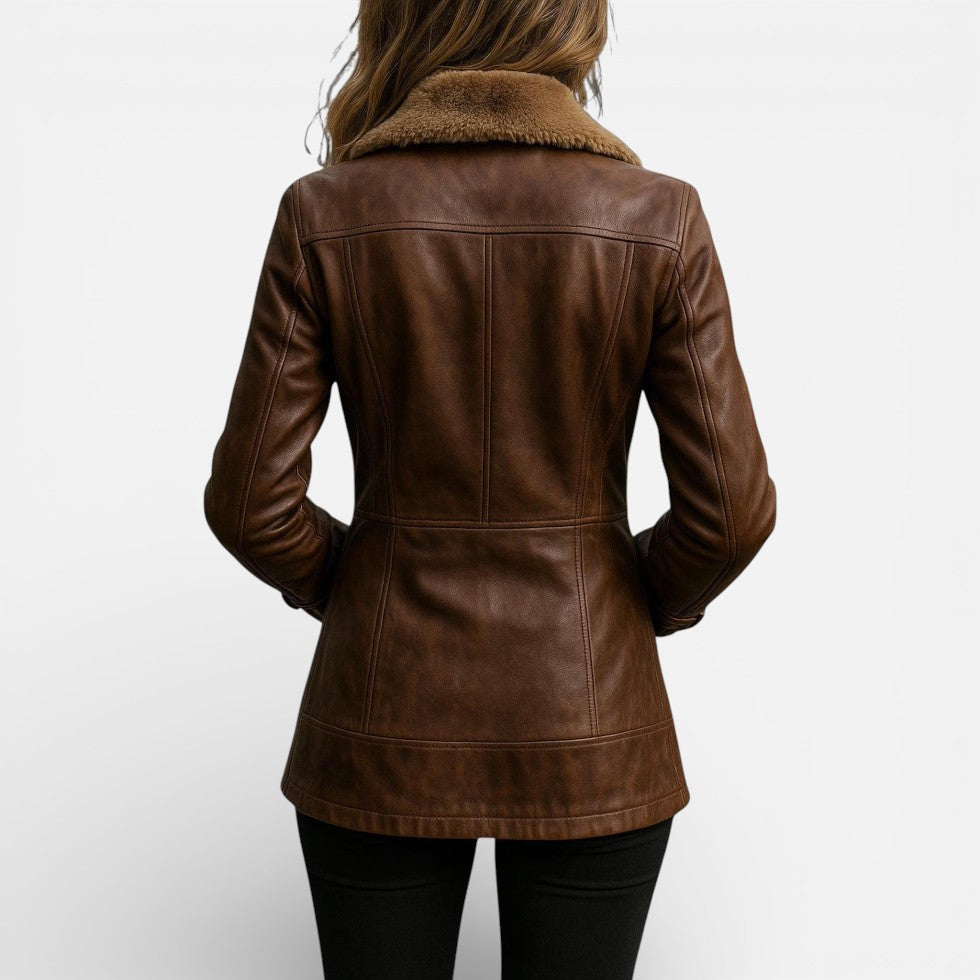 Damen Jacke in Lederoptik mit Kunstfellkragen