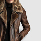 Damen Jacke in Lederoptik mit Kunstfellkragen