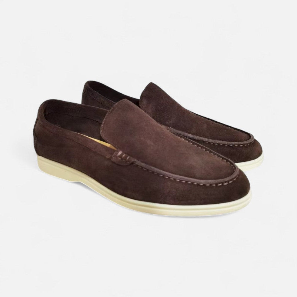 Suede slippers with rubber sole
