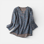 Damen Tunika Langarm V Ausschnitt Musterbluse