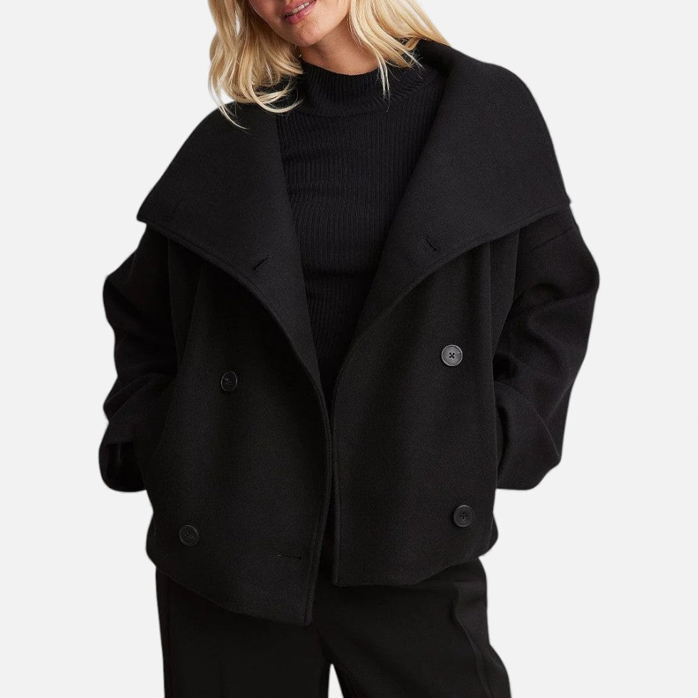 Damen Wollmix Kurzmantel mit Doppelreiher