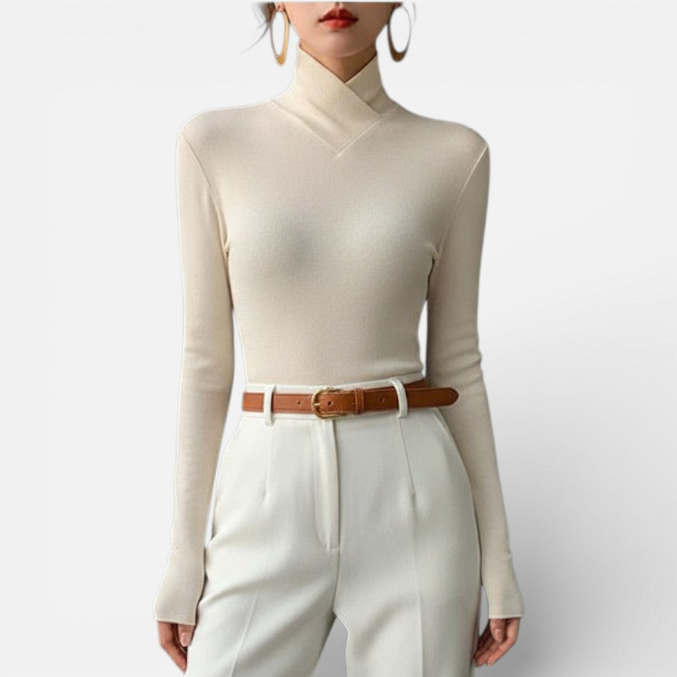 Damen Langarmshirt mit Stehkragen und schmaler Passform