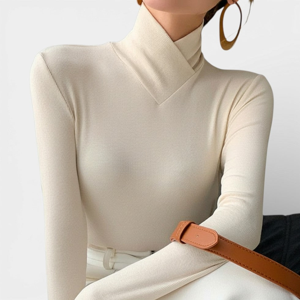 Damen Langarmshirt mit Stehkragen und schmaler Passform