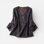 Damen Tunika Langarm V Ausschnitt Musterbluse