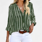 Gestreifte Bluse mit Knopfleiste und V-Ausschnitt