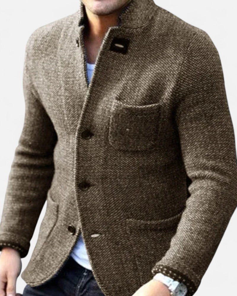 Strukturierte Wolljacke mit Knopfleiste für Herren