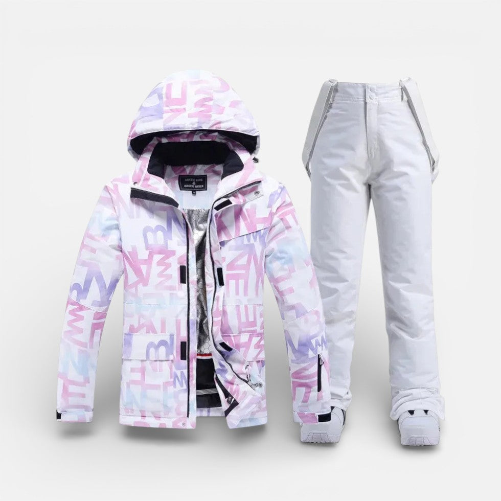Women's ski suit with hooded jacket and ski pants