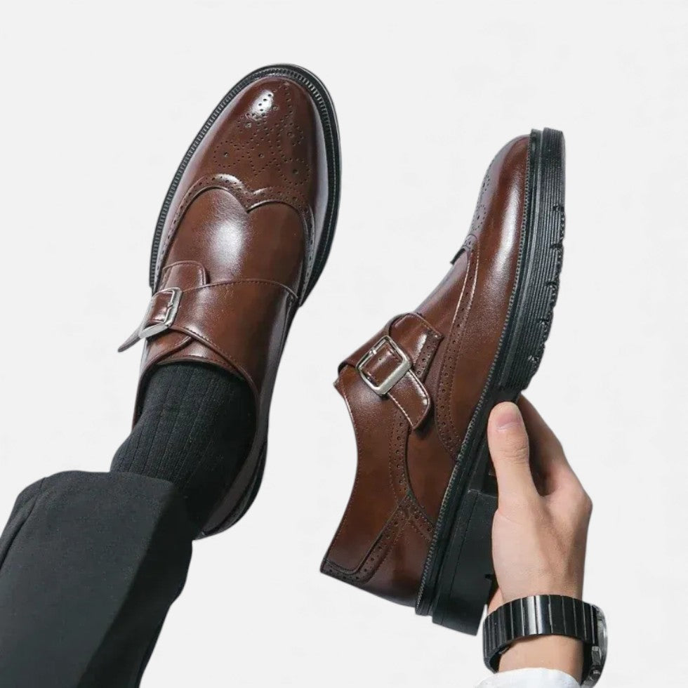 Herren Monkstrap Lederschuhe mit Brogue Detail