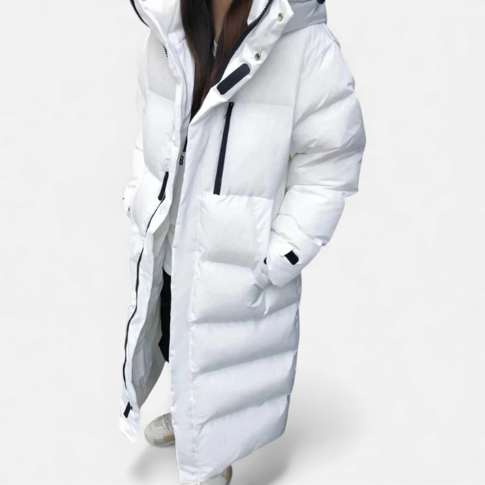 Langer Steppmantel mit Kapuze