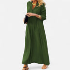 Langarm Maxikleid mit V-Ausschnitt und Kordelzug