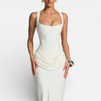 Women's Maxi Dress Fitted with Draped Skirt