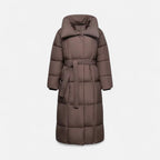 Damen Langer Steppmantel mit Gürtel Winterjacke