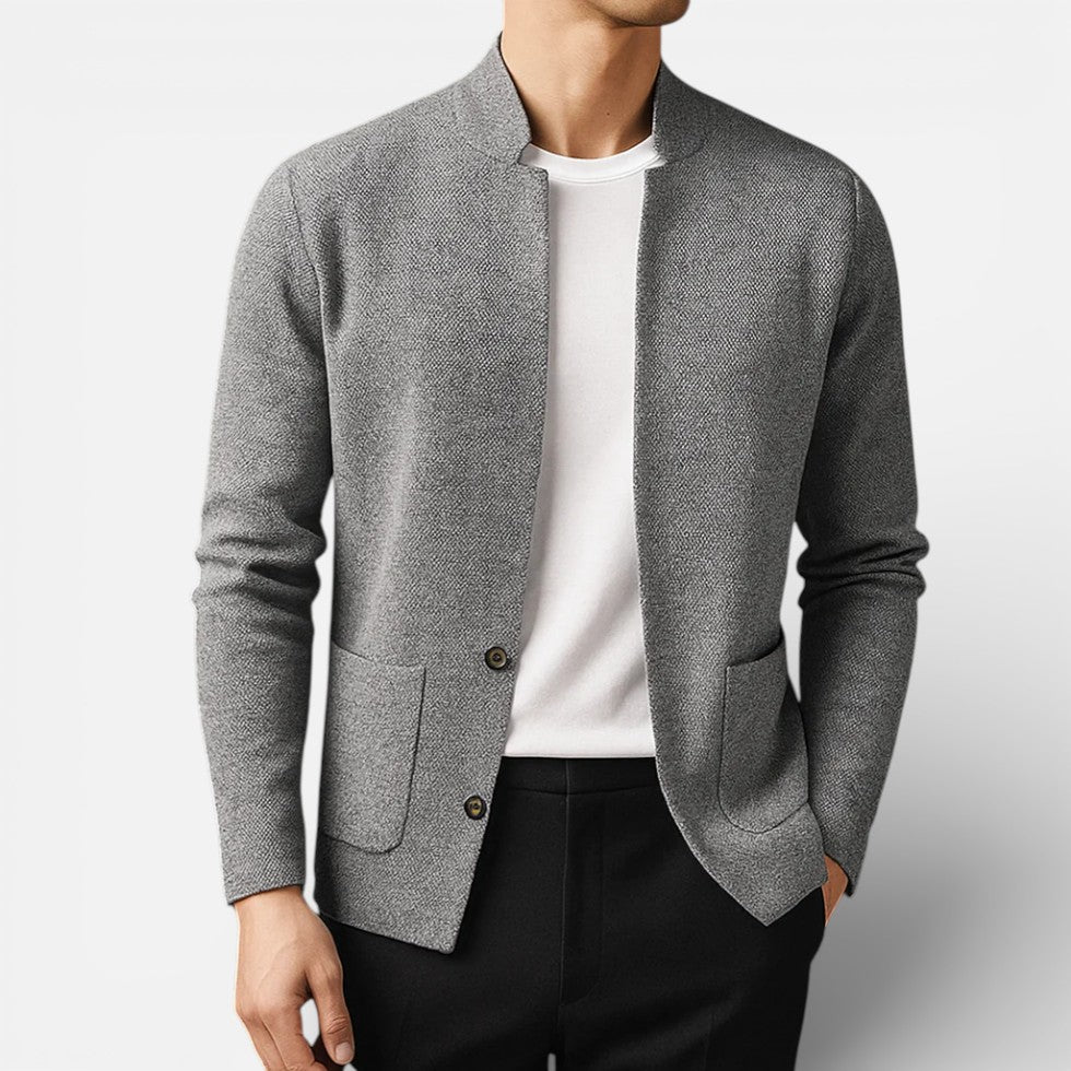 Herrecardigan med knapper og struktureret stof
