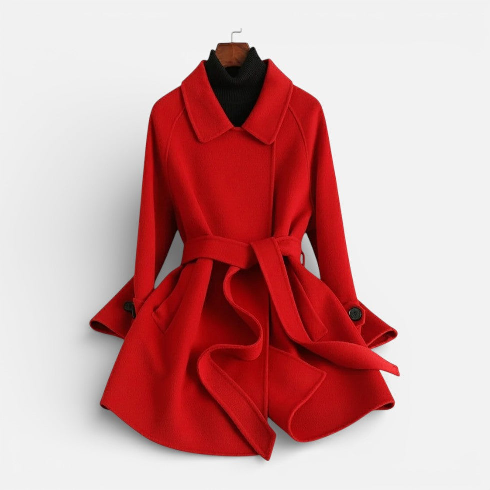 Damen Mantel mit Bindegürtel und klassischem Kragen