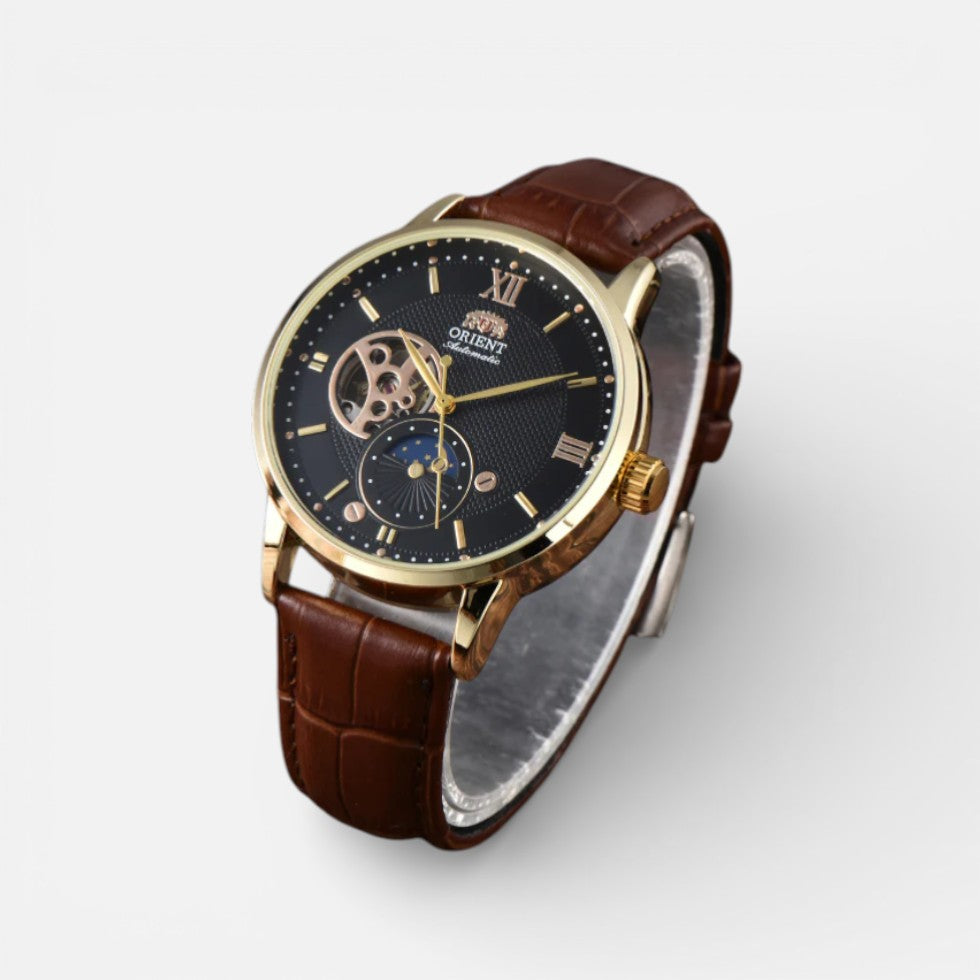 Herren Armbanduhr mit Lederarmband und klassischem Zifferblatt