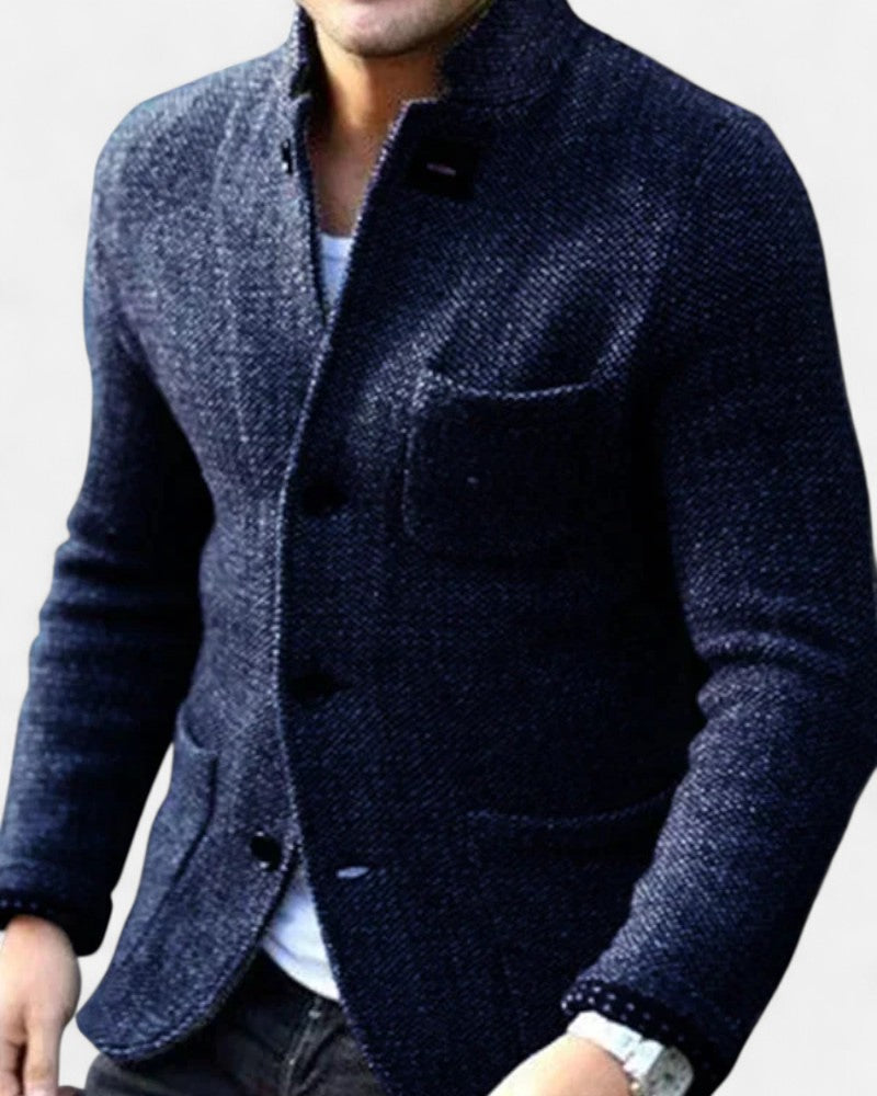 Strukturierte Wolljacke mit Knopfleiste für Herren