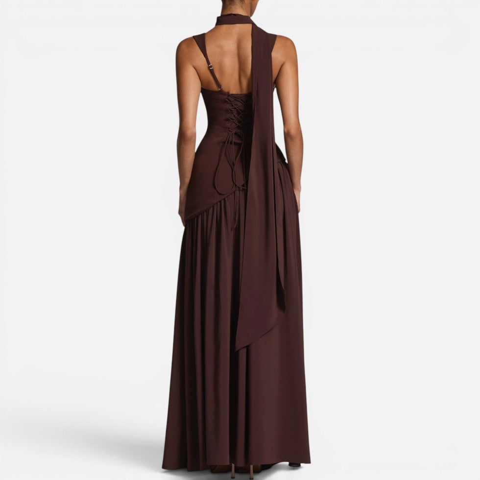Maxikleid Ärmellos Schlitz Quadratischer Ausschnitt