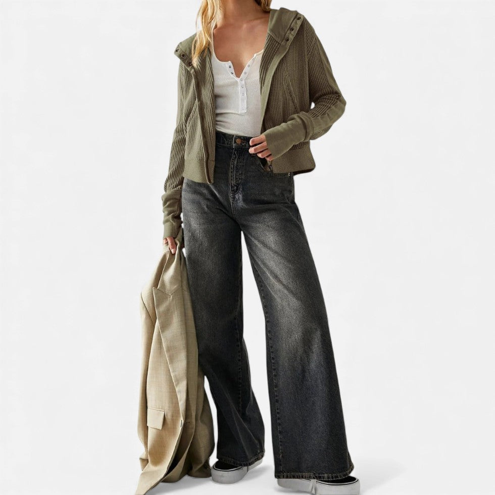 Damen Waffelstrick Kapuzenjacke