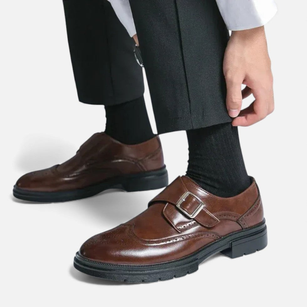 Herren Monkstrap Lederschuhe mit Brogue Detail