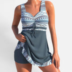 Tankini Zweiteiler Raffung Geometrisches Muster Träger