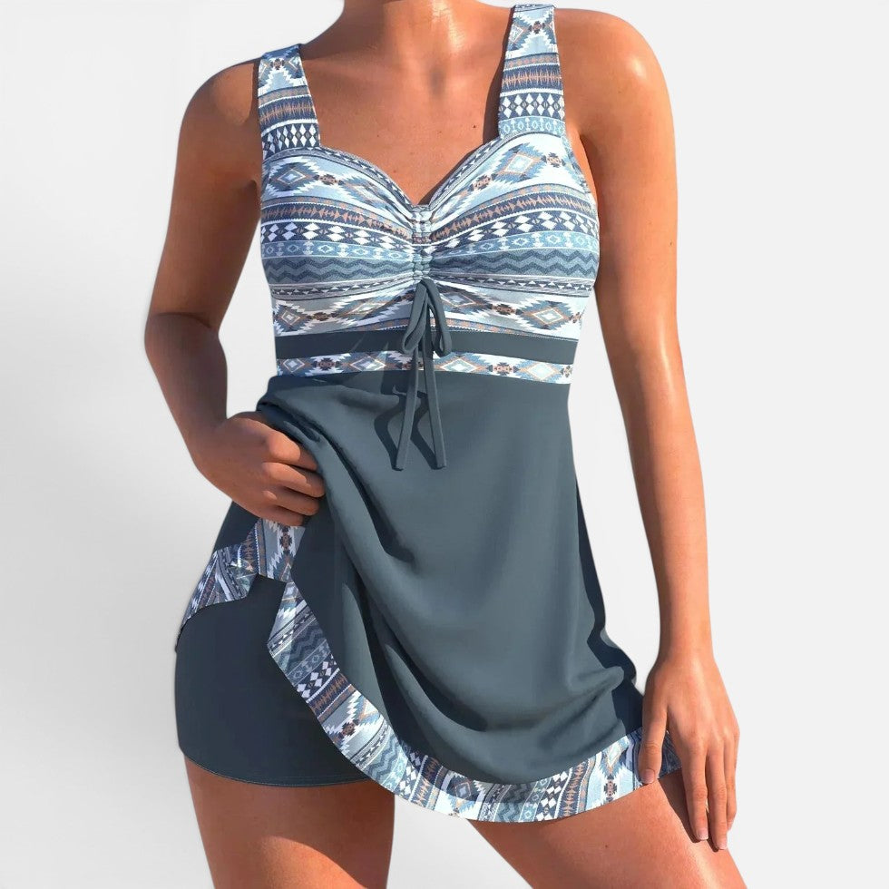 Tankini Zweiteiler Raffung Geometrisches Muster Träger