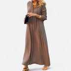 Langarm Maxikleid mit V-Ausschnitt und Kordelzug