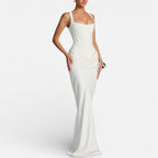 Women's Maxi Dress Fitted with Draped Skirt