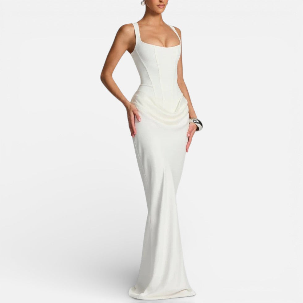 Women's Maxi Dress Fitted with Draped Skirt