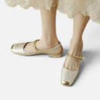Orthopädische Mary Jane Schuhe Riemen Design Blockabsatz Jacquard Muster