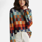 Checked Sweater with Crew Neck for Women