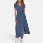 Maxikleid Wickeloptik Blumenmuster V Ausschnitt Kurzarm