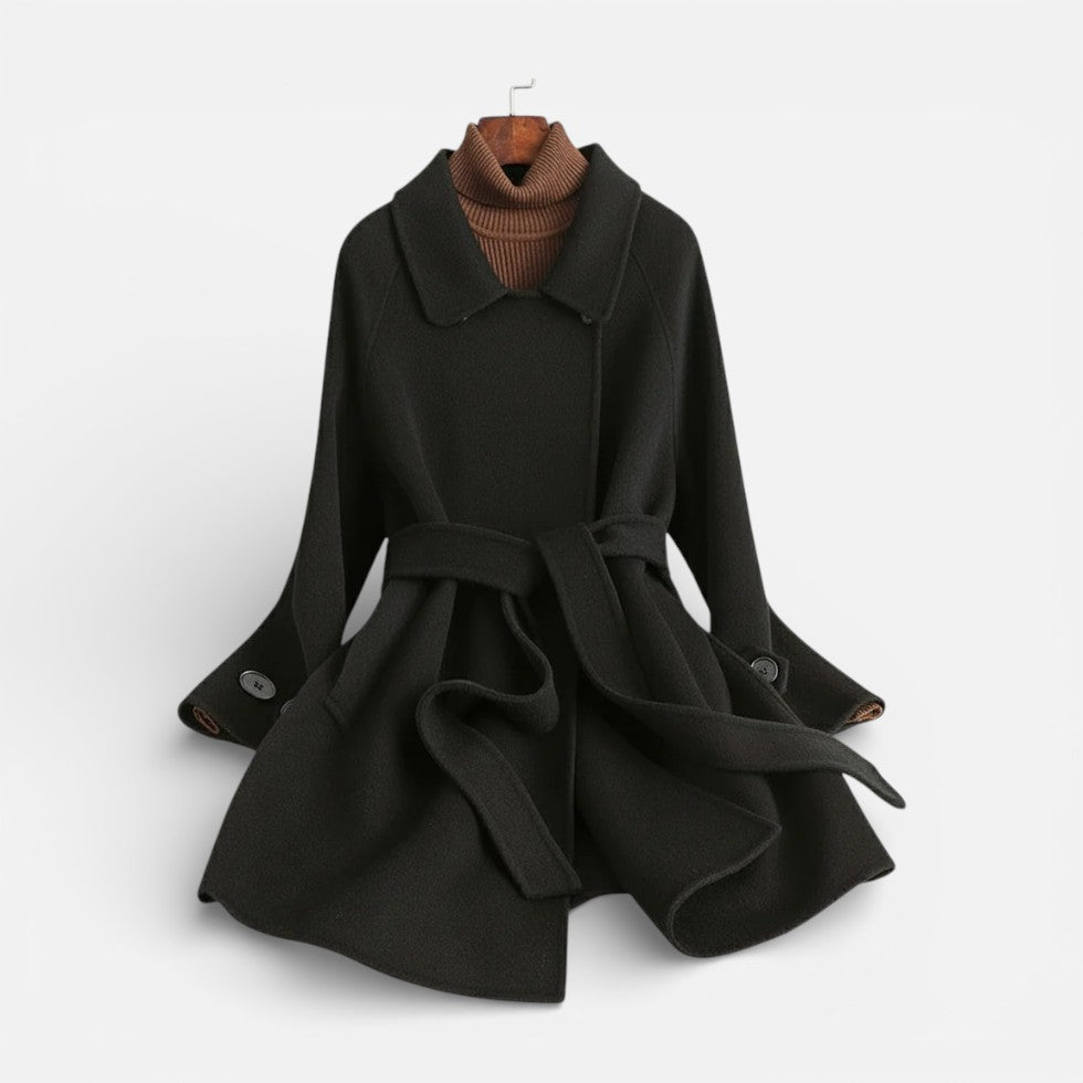 Damen Mantel mit Bindegürtel und klassischem Kragen