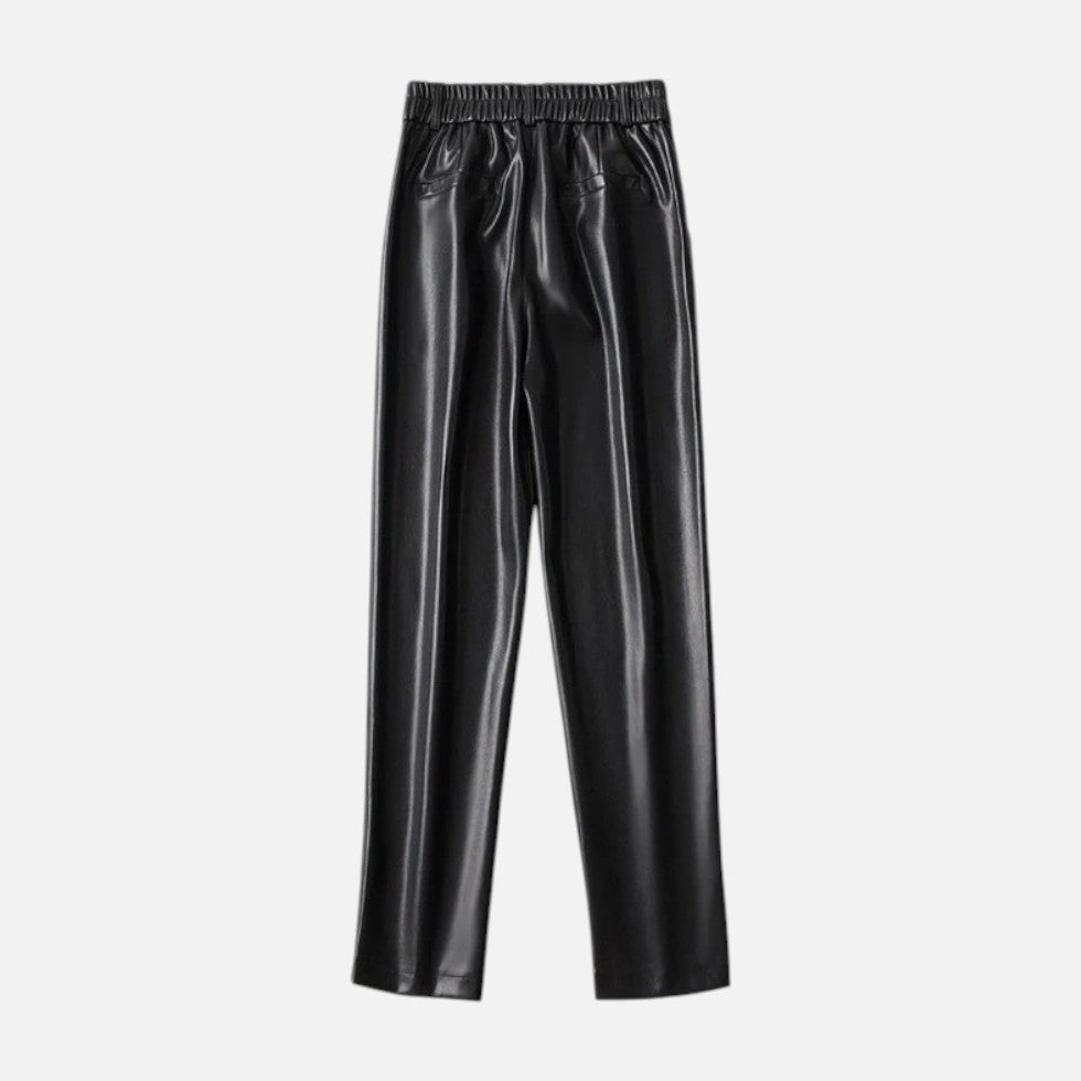 Damen Hose in Lederoptik mit weitem Bein und Gürtel