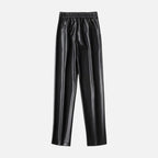 Damen Hose in Lederoptik mit weitem Bein und Gürtel