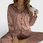 Women's pajama set with button placket and long-sleeve top
