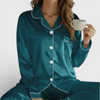 Women's pajama set with button placket and long-sleeve top