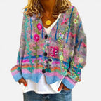 Cardigan til kvinder med blomstermønster og knapper