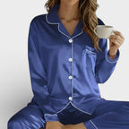 Women's pajama set with button placket and long-sleeve top