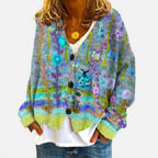 Cardigan til kvinder med blomstermønster og knapper