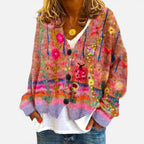 Cardigan til kvinder med blomstermønster og knapper