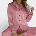 Women's pajama set with button placket and long-sleeve top