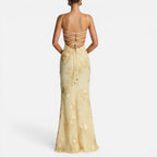 Maxikleid mit Spaghettiträgern und Blumenstickerei