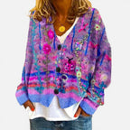 Cardigan til kvinder med blomstermønster og knapper