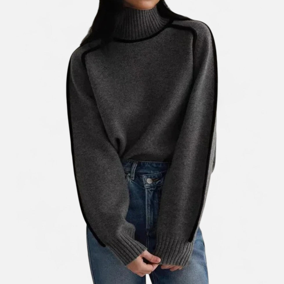 Kaschmir Rollkragenpullover mit Kontrastpaspel