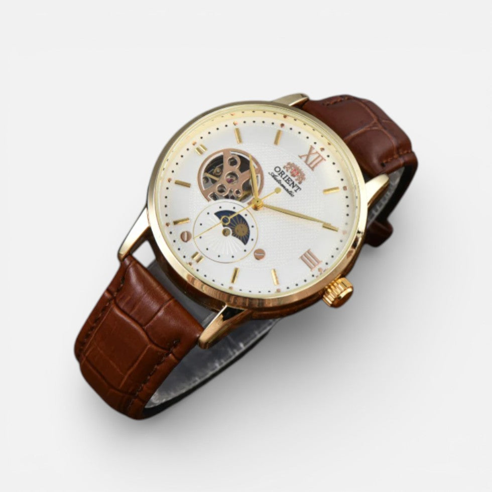 Herren Armbanduhr mit Lederarmband und klassischem Zifferblatt