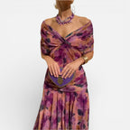 Off-shoulder midikjole med draperinger