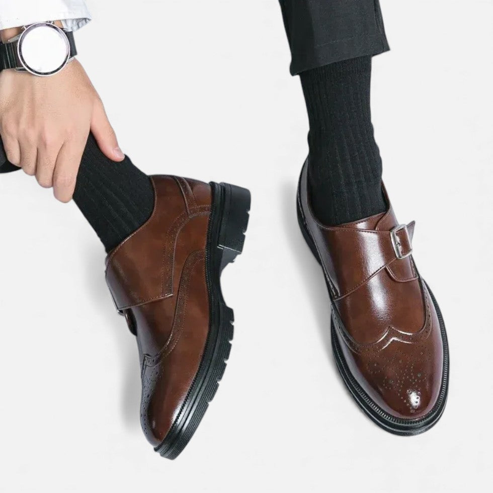 Herren Monkstrap Lederschuhe mit Brogue Detail