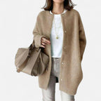 Long knitted cardigan with round neckline for women