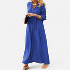 Langarm Maxikleid mit V-Ausschnitt und Kordelzug